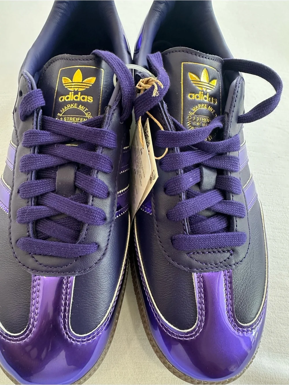 NEW adidas Samba Purple on Purple w/ Gold Trim low cut lace up Sneakers Size 8.5